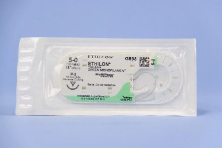 J & J Healthcare Systems  G698G Nonabsorbable Suture with Needle Ethilon Nylon P-3 3/8 Circle Precision Reverse Cutting Needle Size 5 - 0 Monofilament