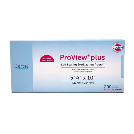 Certol International  PM5410-1 Sterilization Pouch ProView plus Gas / Steam / Chemical Vapor 5-1/4 X 10 Inch Transparent / Blue Self Seal Paper / Film