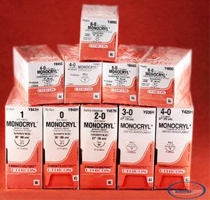 J & J Healthcare Systems  Y345H Absorbable Suture with Needle Monocryl Poliglecaprone CT-1 1/2 Circle Taper Point Needle Size 2 - 0 Monofilament