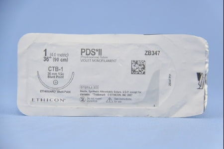 J & J Healthcare Systems  ZB347 Absorbable Suture with Needle PDS II Polydioxanone CTB-1 1/2 Circle Blunt Point Needle Size 1 Monofilament