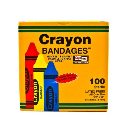 ASO Corp  CRA5261-012-000 Adhesive Strip ASO 3/4 X 3 Inch Plastic Rectangle Kid Design (Assorted Crayon) Sterile