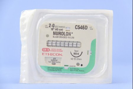 J & J Healthcare Systems  C546D Nonabsorbable Suture with Needle Nurolon Nylon MO-6 1/2 Circle Taper Point Needle Size 2 - 0 Braided