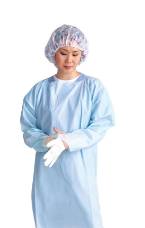 Medline NONTH150 Protective Procedure Gown Thumbs Up Regular / Large Blue NonSterile Not Rated Disposable