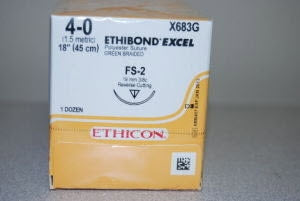 J & J Healthcare Systems  X683G Nonabsorbable Suture with Needle Ethibond Polyester FS-2 3/8 Circle Reverse Cutting Needle Size 4 - 0 Braided