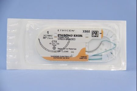 J & J Healthcare Systems  X865H Nonabsorbable Suture with Needle Ethibond Polyester CTX 1/2 Circle Taper Point Needle Size 1 Braided