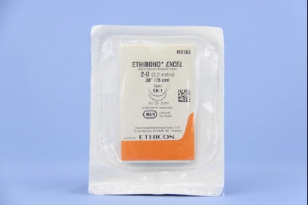 J & J Healthcare Systems  MX763 Nonabsorbable Suture with Needle Ethibond Polyester SH-1 1/2 Circle Taper Point Needle Size 2 - 0 Braided