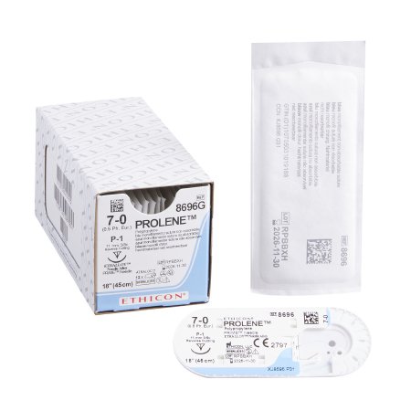 J & J Healthcare Systems  8696G Nonabsorbable Suture with Needle Prolene Polypropylene P-1 3/8 Circle Precision Reverse Cutting Needle Size 7 - 0 Monofilament