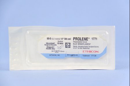 J & J Healthcare Systems  1771G Nonabsorbable Suture with Needle Prolene Polypropylene TG140-8 3/8 Circle Spatula Needle Size 10 - 0 Monofilament