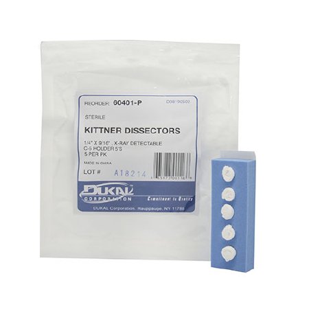 Dukal  60401-P Surgical Kittner Sponge X-Ray Detectable Cotton 1/4 X 9/16 Inch 5 Count Foam Count Holder Sterile