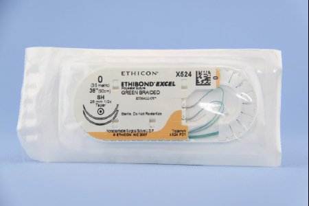 J & J Healthcare Systems  X524H Nonabsorbable Suture with Needle Ethibond Polyester SH 1/2 Circle Taper Point Needle Size 0 Braided