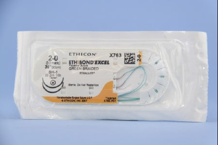 J & J Healthcare Systems  X763H Nonabsorbable Suture with Needle Ethibond Polyester SH-1 1/2 Circle Taper Point Needle Size 2 - 0 Braided