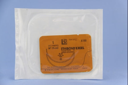 J & J Healthcare Systems  X190G Nonabsorbable Suture with Needle Ethibond Polyester XLH 1/2 Circle Taper Point Needle Size 1 Braided