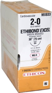 J & J Healthcare Systems  MX833 Nonabsorbable Suture with Needle Ethibond Polyester SH 1/2 Circle Taper Point Needle Size 2 - 0 Braided