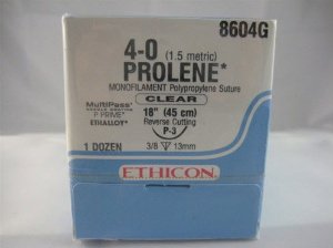 J & J Healthcare Systems  8604G Nonabsorbable Suture with Needle Prolene Polypropylene P-3 3/8 Circle Precision Reverse Cutting Needle Size 4 - 0 Monofilament