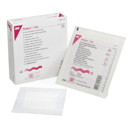 3M  3568 Adhesive Dressing 3M Medipore 6 X 6 Inch Soft Cloth Square White Sterile