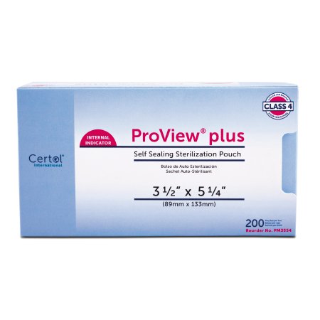 Certol International  PM3554-1 Sterilization Pouch ProView plus Gas / Steam / Chemical Vapor 3-1/2 X 5-1/4 Inch Transparent / Blue Self Seal Paper / Film