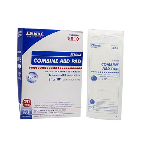 Dukal  5810 Abdominal Pad Dukal 8 X 10 Inch 1 per Pack Sterile 1-Ply Rectangle