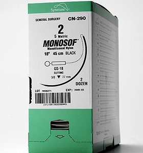 Covidien  SN-663G Nonabsorbable Suture with Needle Monosof~Dermalon Nylon C-14 3/8 Circle Reverse Cutting Needle Size 3 - 0 Monofilament