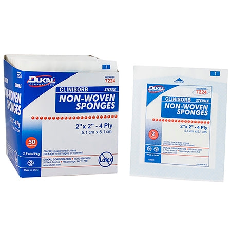 Dukal  7224 Nonwoven Sponge Clinisorb 2 X 2 Inch 2 per Pack Sterile 4-Ply Square