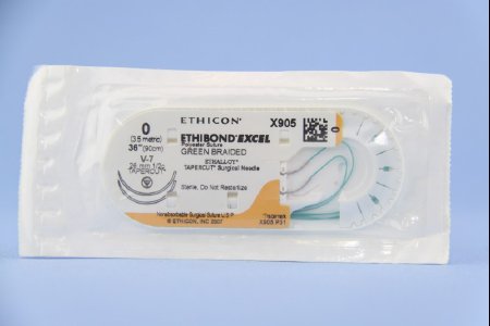 J & J Healthcare Systems  X905H Nonabsorbable Suture with Needle Ethibond Polyester V - 7 1/2 Circle Taper Cutting Needle Size 0 Braided