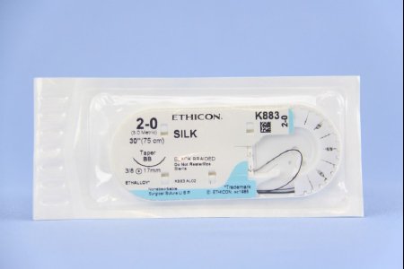 J & J Healthcare Systems  K883H Nonabsorbable Suture with Needle Perma-Hand Silk BB 3/8 Circle Taper Point Needle Size 2 - 0 Braided