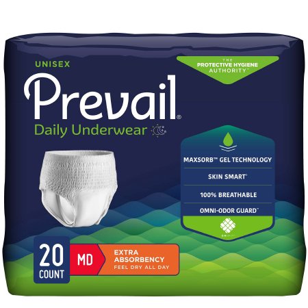 First Quality PV-512 Unisex Adult Absorbent Underwear Prevail Daily Underwear Pull On with Tear Away Seams Medium Disposable Moderate Absorbency