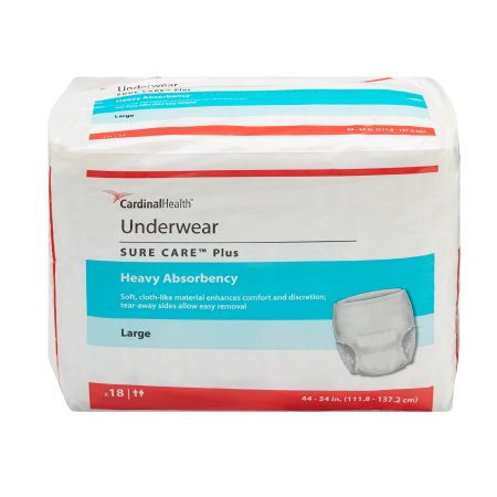 Cardinal 1615A Unisex Adult Absorbent Underwear Sure Care Plus Pull On with Tear Away Seams Large Disposable Heavy Absorbency