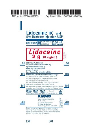 B. Braun  P5982 Lidocaine HCl / Dextrose 5%, Preservative Free 8 mg / mL IV Solution Flexible Bag 250 mL