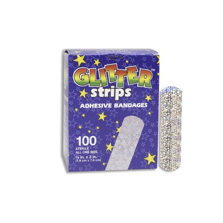 Dukal  GLIAST100 Adhesive Strip Glitter Stat Strip 3/4 X 3 Inch Plastic Rectangle Kid Design (Glitter Stars and Stripes) Sterile