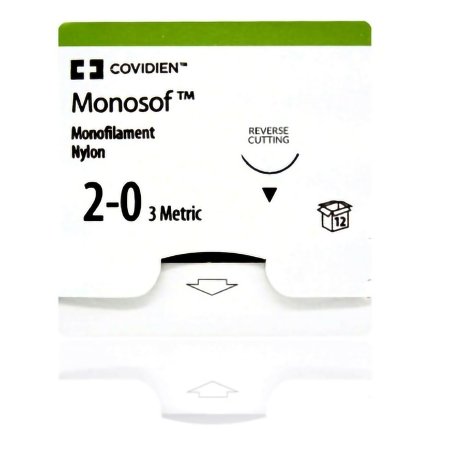 Covidien  SN-764G Nonabsorbable Suture with Needle Monosof~Dermalon Nylon C-15 3/8 Circle Reverse Cutting Needle Size 2 - 0 Monofilament