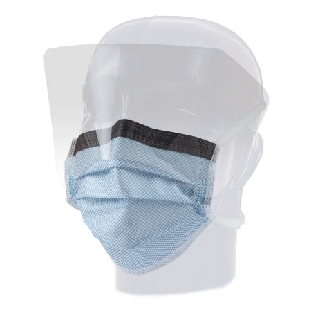 Aspen Surgical Products 15330 Surgical Mask with Eye Shield FluidGard Anti-fog Film Pleated Tie Closure One Size Fits Most Blue Diamond NonSterile ASTM Level 3 Adult