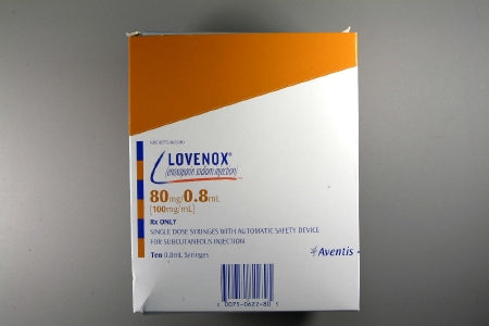 Aventis Pharmaceuticals  00075062280 Lovenox Enoxaparin Sodium, Preservative Free 80 mg / 0.8 mL Injection Prefilled Syringe 0.8 mL