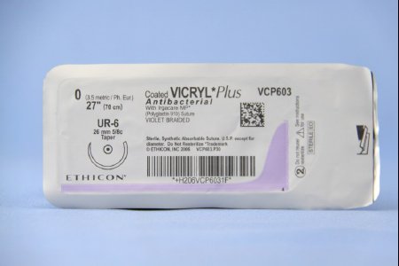 J & J Healthcare Systems  VCP603H Absorbable Antibacterial Suture with Needle Coated Vicryl Plus Polyglactin 910 UR-6 5/8 Circle Taper Point Needle Size 0 Braided