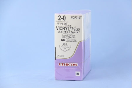 J & J Healthcare Systems  VCP710T Absorbable Antibacterial Suture with Needle Coated Vicryl Plus Polyglactin 910 OS-6 1/2 Circle Reverse Cutting Needle Size 2 - 0 Braided