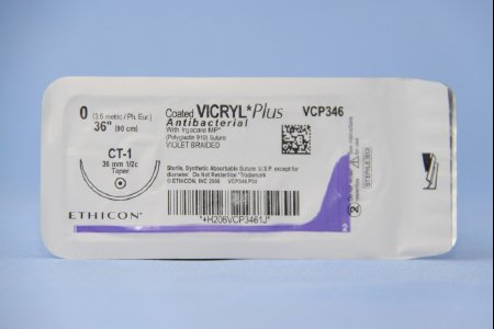 J & J Healthcare Systems  VCP346H Absorbable Antibacterial Suture with Needle Coated Vicryl Plus Polyglactin 910 CT-1 1/2 Circle Taper Point Needle Size 0 Braided