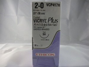 J & J Healthcare Systems  VCP417H Absorbable Antibacterial Suture with Needle Coated Vicryl Plus Polyglactin 910 with Irgacare MP Antibacterial Suture SH 1/2 Circle Taper Point Needle Size 2 - 0 Braided