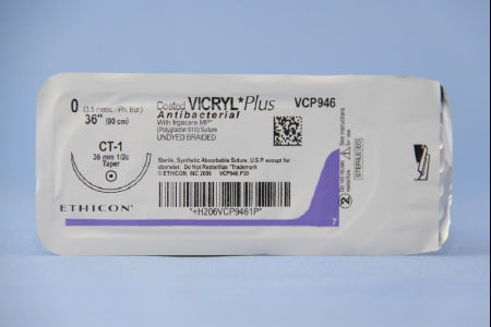 J & J Healthcare Systems  VCP946H Absorbable Antibacterial Suture with Needle Coated Vicryl Plus Polyglactin 910 with Irgacare MP Antibacterial Suture CT-1 1/2 Circle Taper Point Needle Size 0 Braided