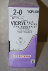 J & J Healthcare Systems  VCP333H Absorbable Antibacterial Suture with Needle Coated Vicryl Plus Polyglactin 910 CT-2 1/2 Circle Taper Point Needle Size 2 - 0 Braided