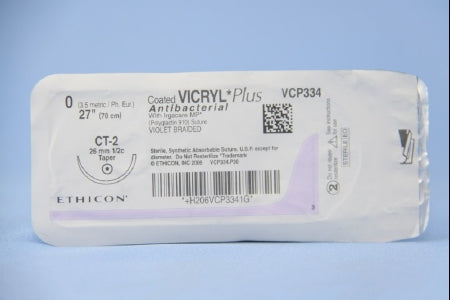 J & J Healthcare Systems  VCP334H Absorbable Antibacterial Suture with Needle Coated Vicryl Plus Polyglactin 910 CT-2 1/2 Circle Taper Point Needle Size 0 Braided