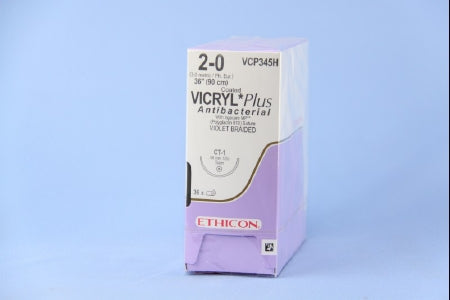 J & J Healthcare Systems  VCP345H Absorbable Antibacterial Suture with Needle Coated Vicryl Plus Polyglactin 910 CT-1 1/2 Circle Taper Point Needle Size 2 - 0 Braided