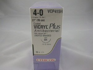 J & J Healthcare Systems  VCP415H Absorbable Antibacterial Suture with Needle Coated Vicryl Plus Polyglactin 910 with Irgacare MP Antibacterial Suture SH 1/2 Circle Taper Point Needle Size 4 - 0 Braided