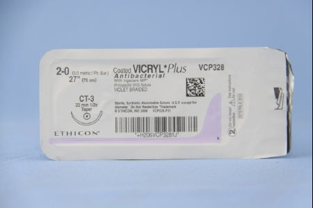 J & J Healthcare Systems  VCP328H Absorbable Antibacterial Suture with Needle Coated Vicryl Plus Polyglactin 910 CT-3 1/2 Circle Taper Point Needle Size 2 - 0 Braided