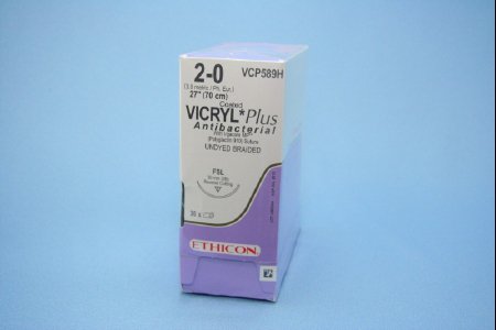 J & J Healthcare Systems  VCP589H Absorbable Antibacterial Suture with Needle Coated Vicryl Plus Polyglactin 910 with Irgacare MP Antibacterial Suture FSL 3/8 Circle Reverse Cutting Needle Size 2 - 0 Braided