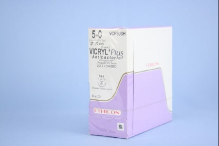 J & J Healthcare Systems  VCP303H Absorbable Antibacterial Suture with Needle Coated Vicryl Plus Polyglactin 910 RB-1 1/2 Circle Taper Point Needle Size 5 - 0 Braided