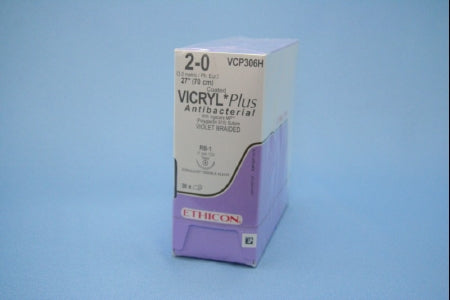 J & J Healthcare Systems  VCP306H Absorbable Antibacterial Suture with Needle Coated Vicryl Plus Polyglactin 910 RB-1 1/2 Circle Taper Point Needle Size 2 - 0 Braided