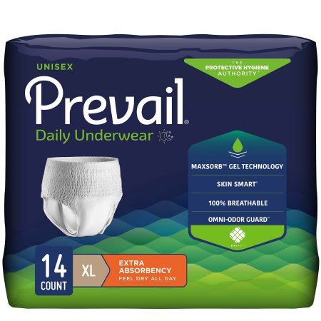 First Quality PV-514 Unisex Adult Absorbent Underwear Prevail Daily Underwear Pull On with Tear Away Seams X-Large Disposable Moderate Absorbency