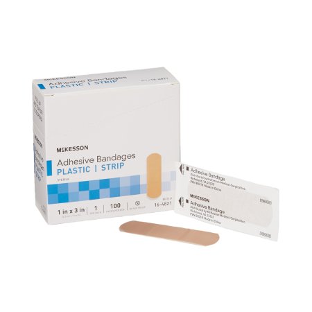 McKesson Brand 16-4821 Adhesive Strip McKesson 1 X 3 Inch Plastic Rectangle Tan Sterile