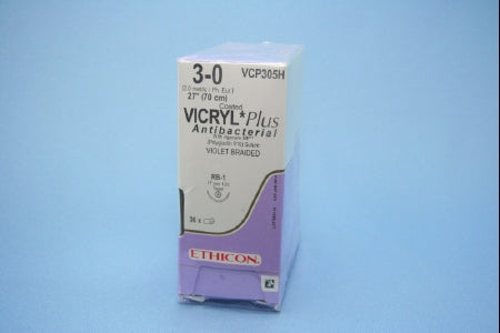 J & J Healthcare Systems  VCP305H Absorbable Antibacterial Suture with Needle Coated Vicryl Plus Polyglactin 910 RB-1 1/2 Circle Taper Point Needle Size 3 - 0 Braided