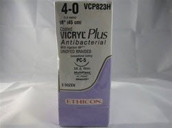 J & J Healthcare Systems  VCP823G Absorbable Antibacterial Suture with Needle Coated Vicryl Plus Polyglactin 910 with Irgacare MP Antibacterial Suture PC-5 3/8 Circle Precision Conventional Cutting Needle Size 4 - 0 Braided