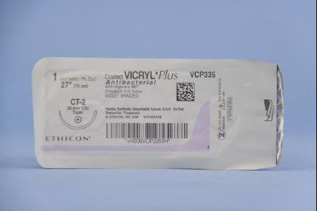 J & J Healthcare Systems  VCP335H Absorbable Antibacterial Suture with Needle Coated Vicryl Plus Polyglactin 910 CT-2 1/2 Circle Taper Point Needle Size 1 Braided